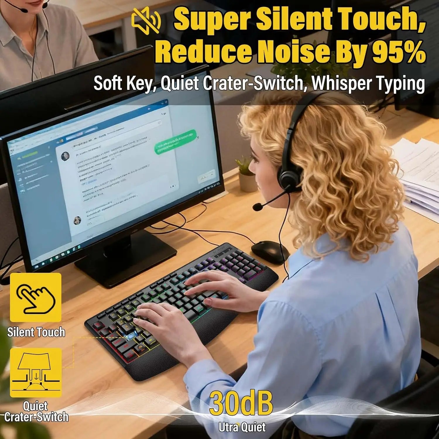 Wrist support silent backlit gaming keyboard