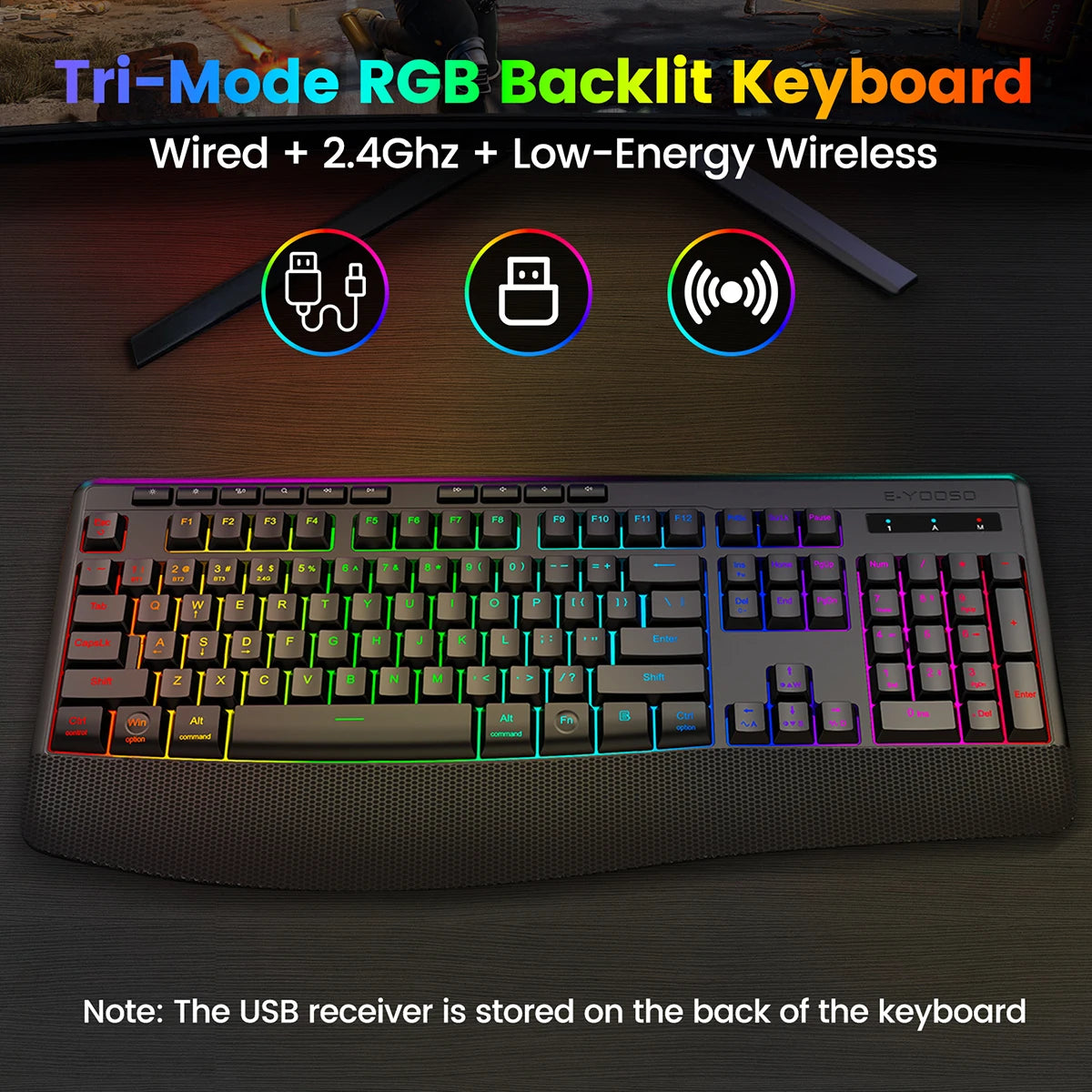 Wrist support silent backlit gaming keyboard