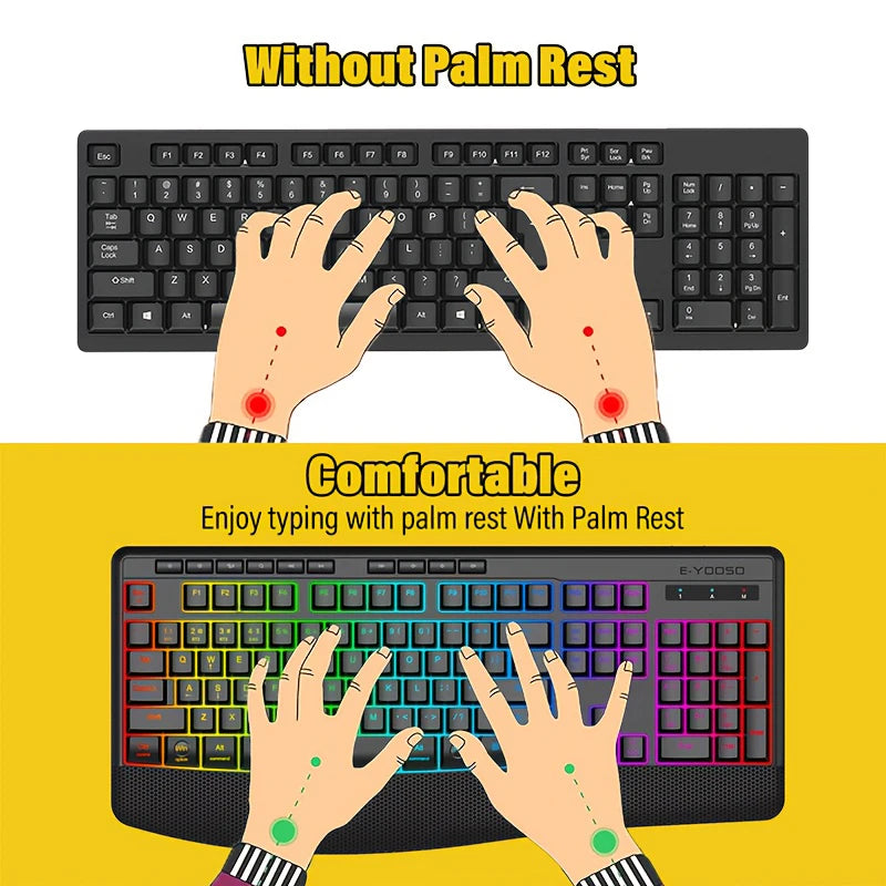 Wrist support silent backlit gaming keyboard