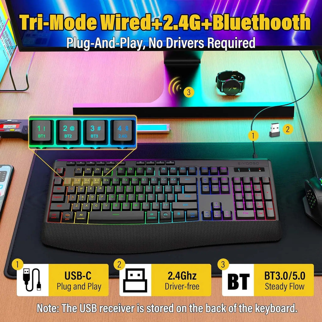 Wrist support silent backlit gaming keyboard